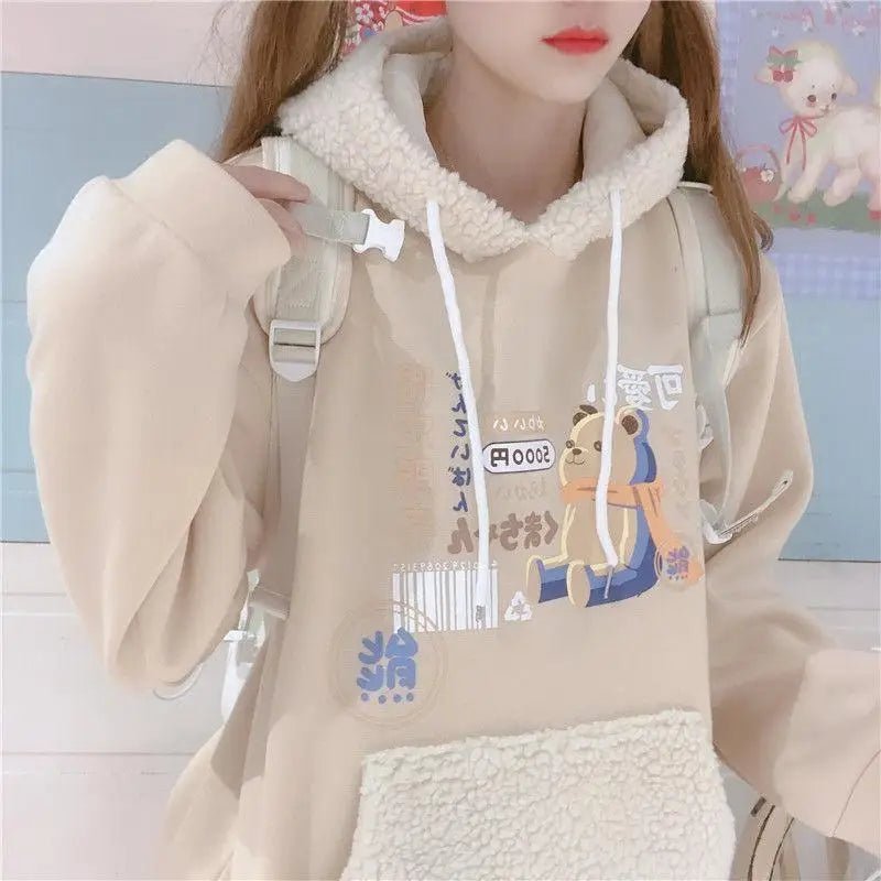 Pastel Teddy Bear Fleece Pullover Hoodie - Cosparty