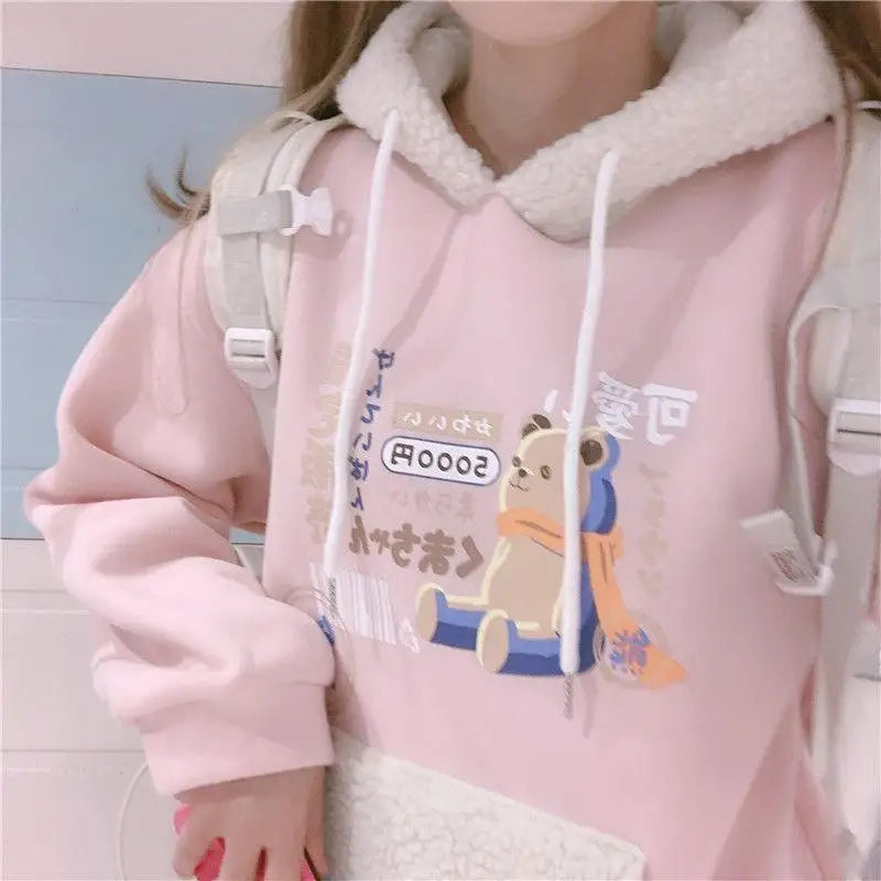 Pastel Teddy Bear Fleece Pullover Hoodie - hoodie