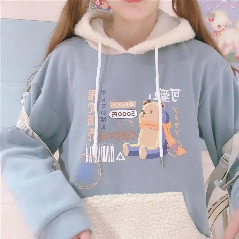 Pastel Teddy Bear Fleece Pullover Hoodie - hoodie