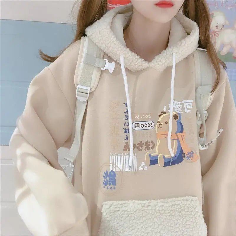 Pastel Teddy Bear Fleece Pullover Hoodie - Cosparty