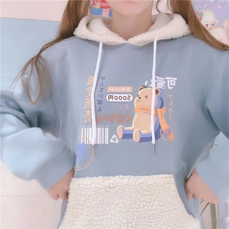 Pastel Teddy Bear Fleece Pullover Hoodie - hoodie