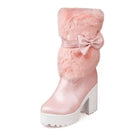 Pastel Vegan Fur Boots with Chunky Block Heel - Shoes