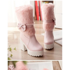 Pastel Vegan Fur Boots with Chunky Block Heel - Shoes