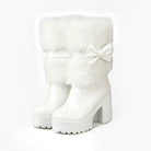 Pastel Vegan Fur Boots with Chunky Block Heel - White / 4 - Shoes