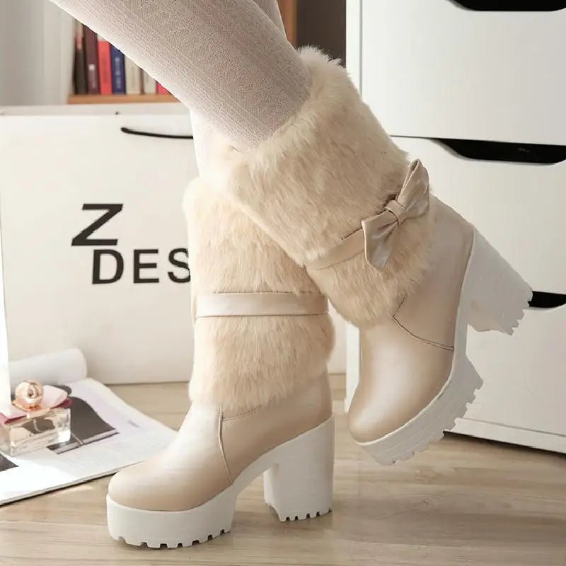 Pastel Vegan Fur Boots with Chunky Block Heel - Cosparty