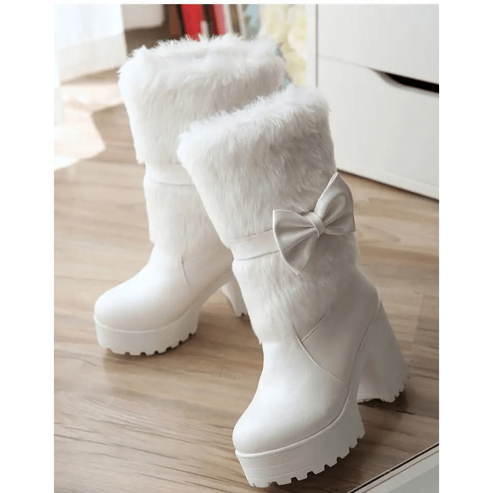 Pastel Vegan Fur Boots with Chunky Block Heel - Cosparty