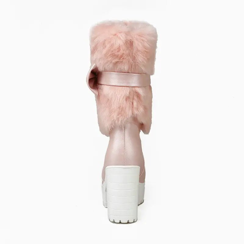 Pastel Vegan Fur Boots with Chunky Block Heel - Cosparty