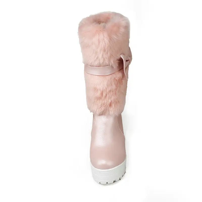 Pastel Vegan Fur Boots with Chunky Block Heel - Cosparty