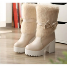 Pastel Vegan Fur Boots with Chunky Block Heel - Shoes