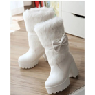 Pastel Vegan Fur Boots with Chunky Block Heel - Shoes