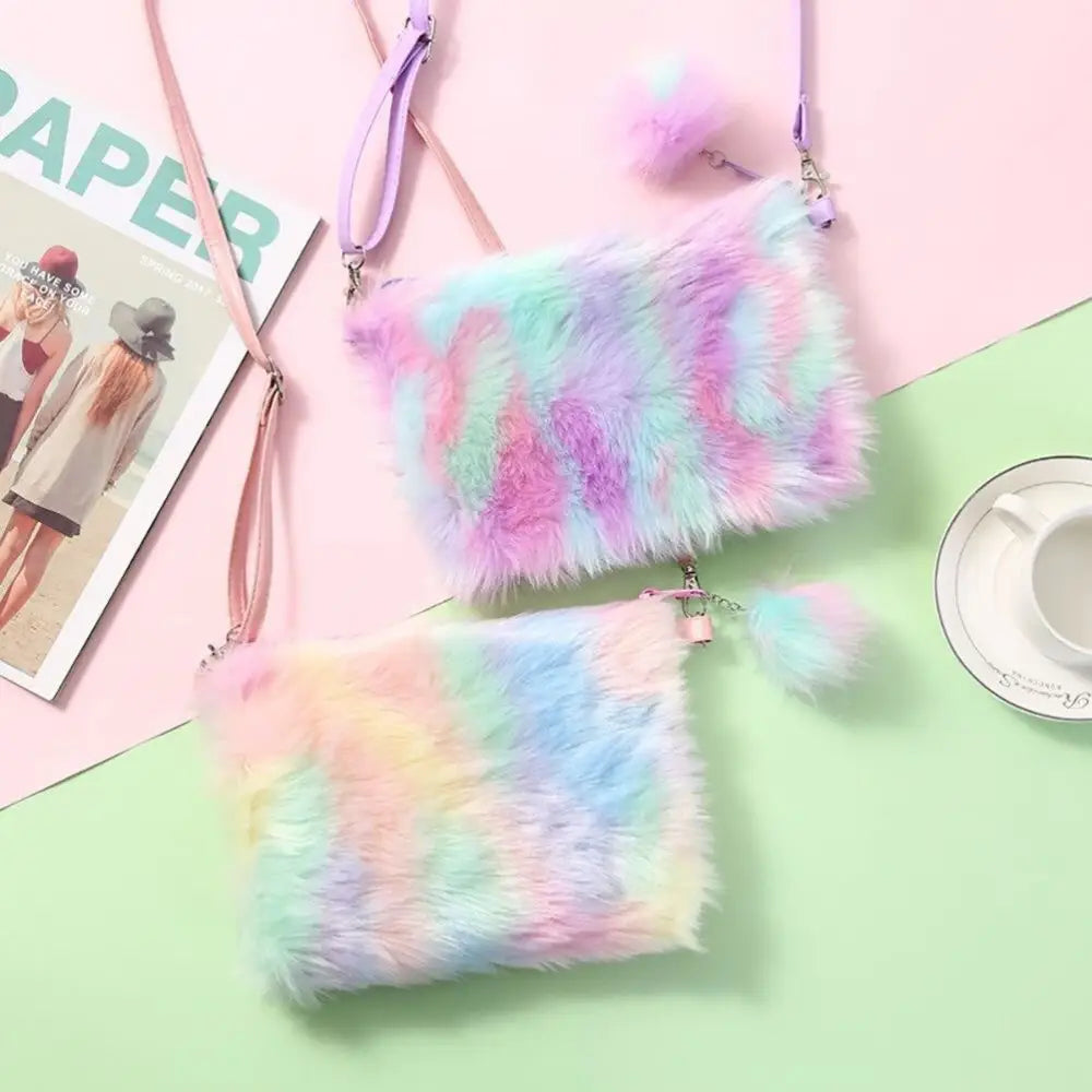 Pastel Vegan Fur Satchel with Removable Straps - Purse