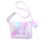 Pastel Vegan Fur Satchel with Removable Straps - Pink/Purple - Purse