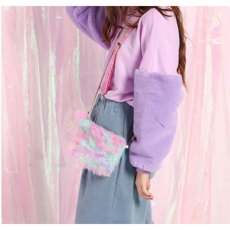 Pastel Vegan Fur Satchel with Removable Straps - Purse