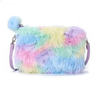 Pastel Vegan Fur Satchel with Removable Straps - Blue/Yellow - Purse