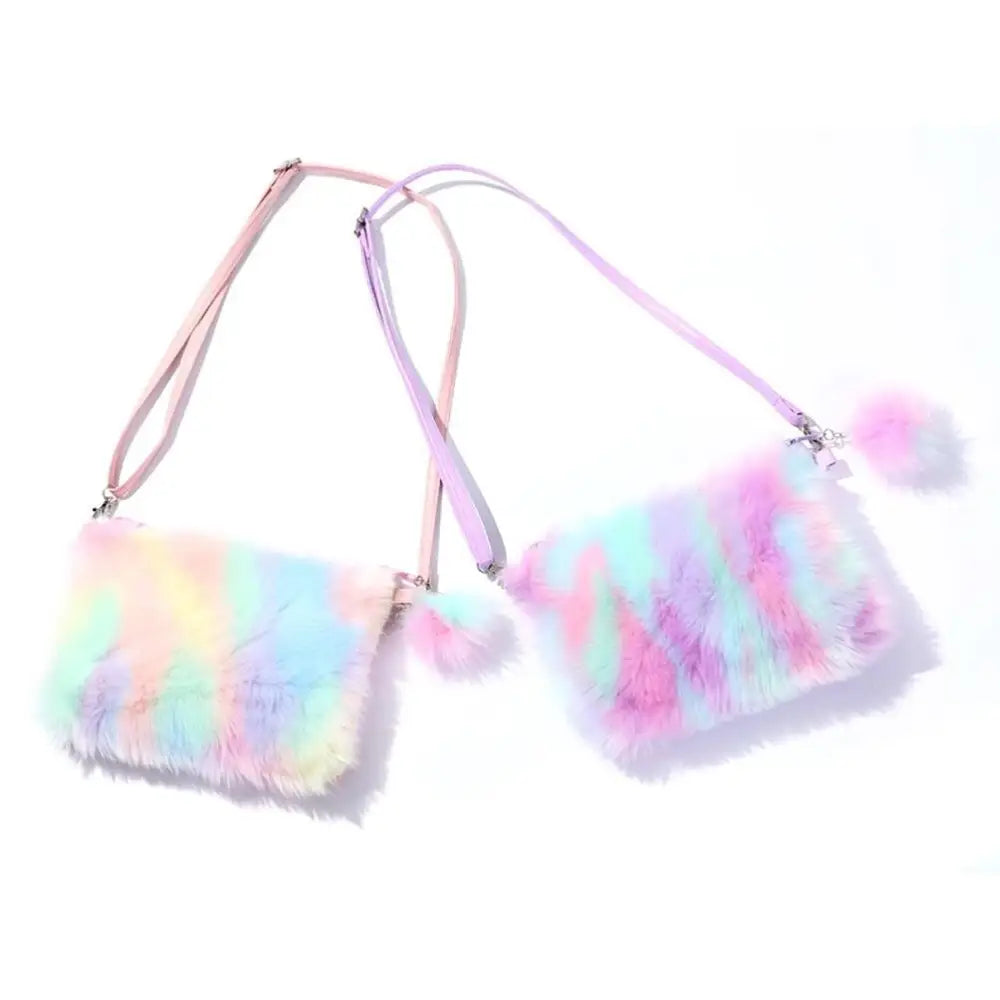 Pastel Vegan Fur Satchel with Removable Straps - Purse