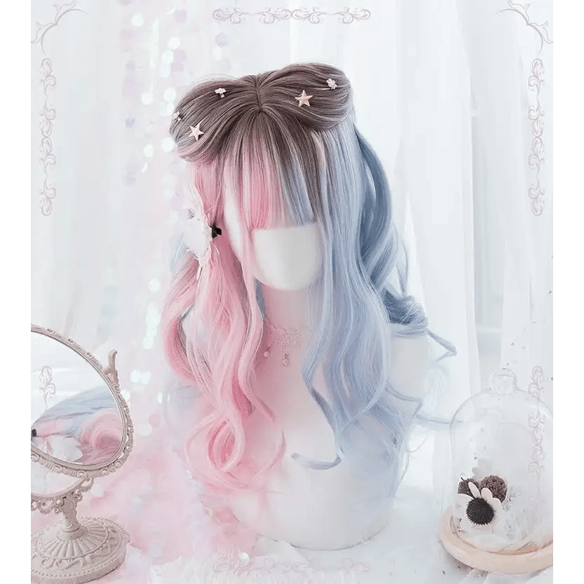 Pastel Wavy Long Hair Pink Ombre Wig with Sweet Fringe - Cosparty