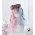 Pastel Wavy Long Hair Pink Ombre Wig with Sweet Fringe - wig