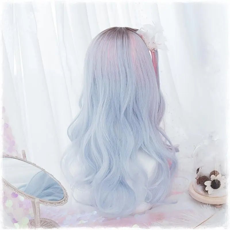 Pastel Wavy Long Hair Pink Ombre Wig with Sweet Fringe - Cosparty