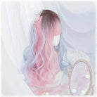 Pastel Wavy Long Hair Pink Ombre Wig with Sweet Fringe - wig