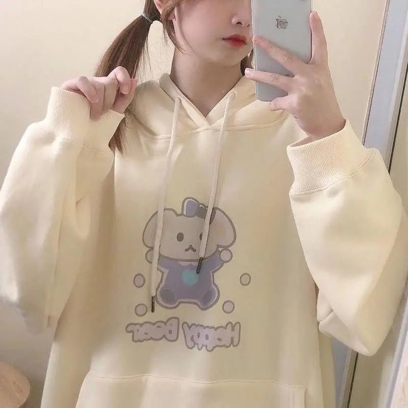 Pastel Yellow Bear Hoodie with Cozy Pouch and Cute Details - Cosparty
