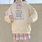 Pastel Yellow Bear Hoodie with Cozy Pouch and Cute Details - Cosparty