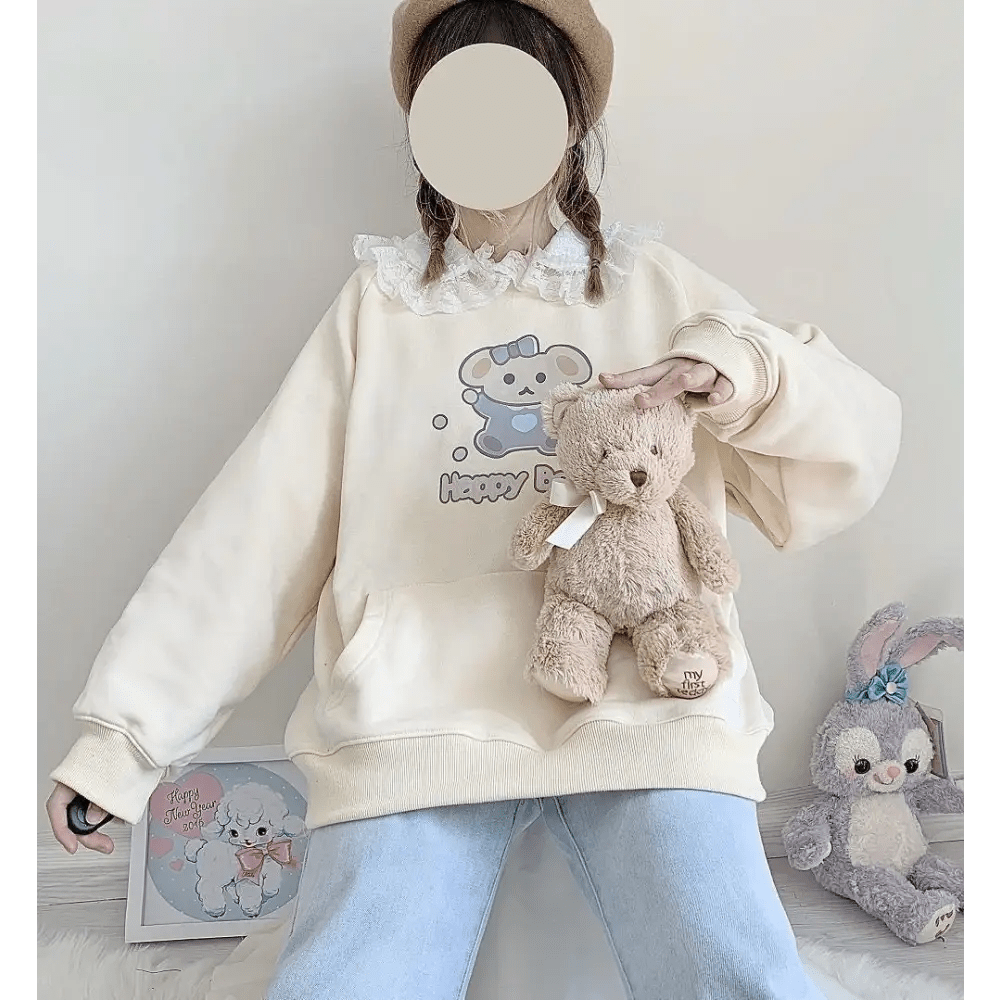 Pastel Yellow Bear Hoodie with Cozy Pouch and Cute Details - Cosparty