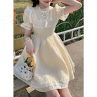 Pastel Yellow Floral Lace Angelic Dress with Poofy Sleeves - Cosparty