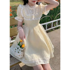 Pastel Yellow Floral Lace Angelic Dress with Poofy Sleeves - Dresses