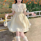 Pastel Yellow Floral Lace Angelic Dress with Poofy Sleeves - Cosparty