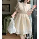 Pastel Yellow Floral Lace Angelic Dress with Poofy Sleeves - Cosparty