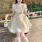 Pastel Yellow Floral Lace Angelic Dress with Poofy Sleeves - Cosparty