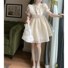 Pastel Yellow Floral Lace Angelic Dress with Poofy Sleeves - Cosparty