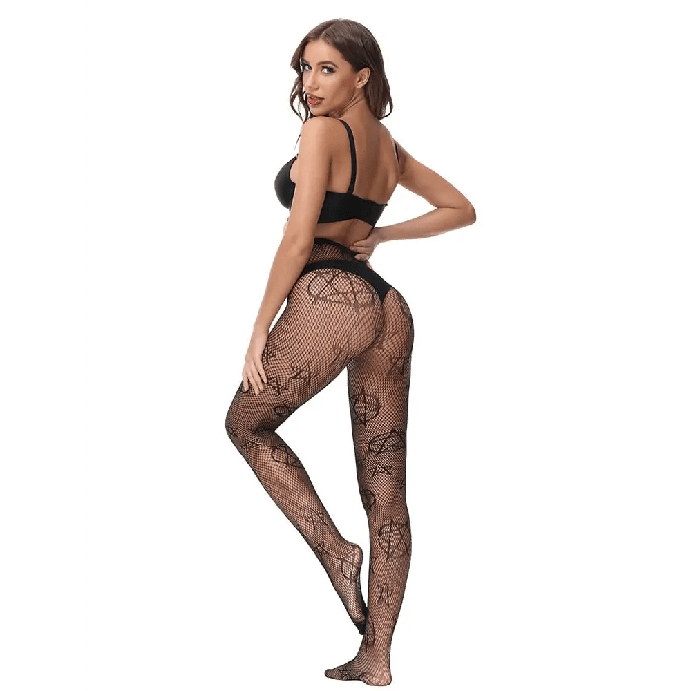 Pentagram Printed Fishnet Tights for Gothic Cospartys - Cosparty