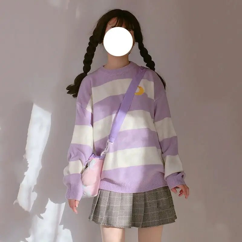 Perfect Cozy Magical Girl Knit Sweater with White Stripes - Cosparty