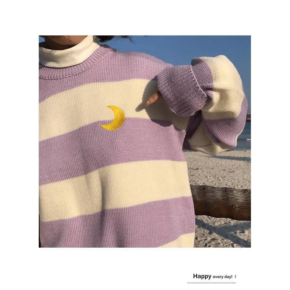 Perfect Cozy Magical Girl Knit Sweater with White Stripes - Cosparty