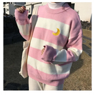 Perfect Cozy Magical Girl Knit Sweater with White Stripes - sweater