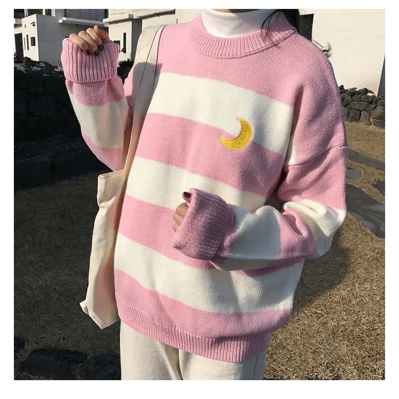 Perfect Cozy Magical Girl Knit Sweater with White Stripes - Cosparty