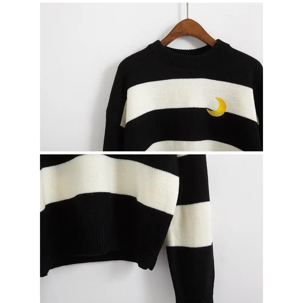 Perfect Cozy Magical Girl Knit Sweater with White Stripes - sweater