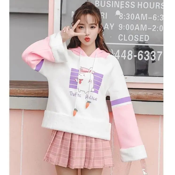 Perfectly Kawaii Bunny Ear Hoodie with Adorable Details - Cosparty