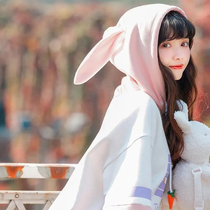 Perfectly Kawaii Bunny Ear Hoodie with Adorable Details - Cosparty