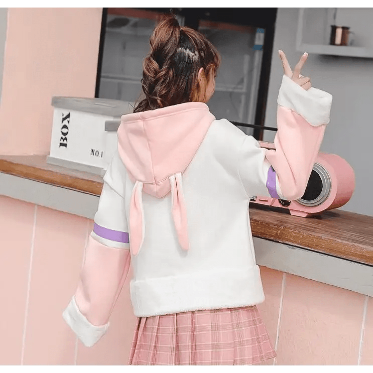 Perfectly Kawaii Bunny Ear Hoodie with Adorable Details - Cosparty