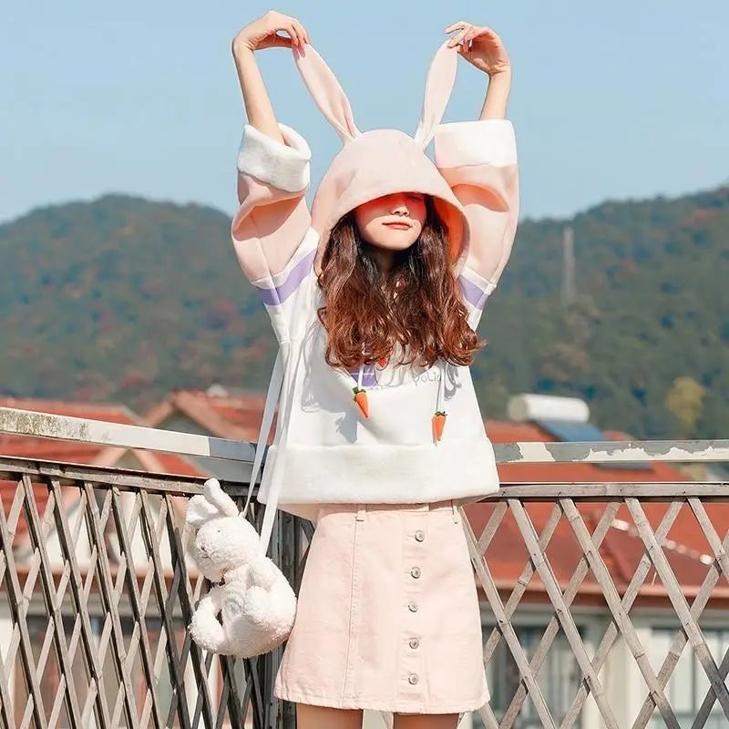 Perfectly Kawaii Bunny Ear Hoodie with Adorable Details - Cosparty
