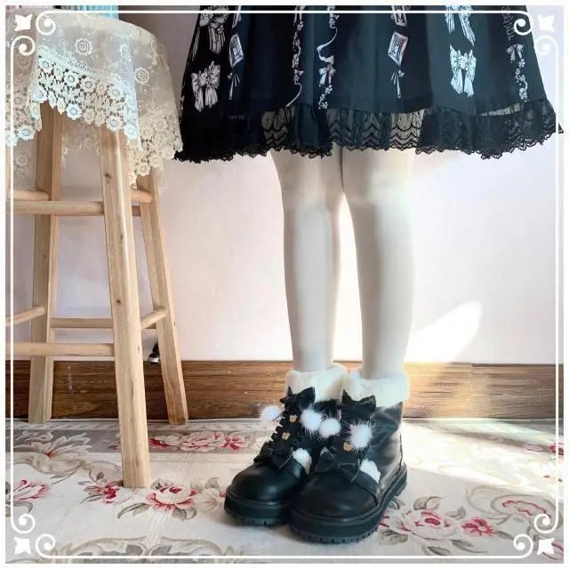 Perfectly Precious Sweet Lolita Faux Fur Ankle Booties - Cosparty