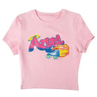 Pink 90s Retro Angel Crop Top with Rollerblades Print - S - shirt