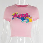 Pink 90s Retro Angel Crop Top with Rollerblades Print - Cosparty