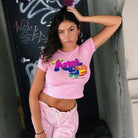 Pink 90s Retro Angel Crop Top with Rollerblades Print - shirt