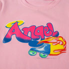 Pink 90s Retro Angel Crop Top with Rollerblades Print - shirt