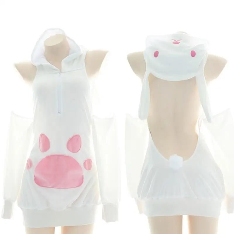 Pink and White Bunny Hooded Sweater Dress for Ultimate Kawaii Style - Cosparty