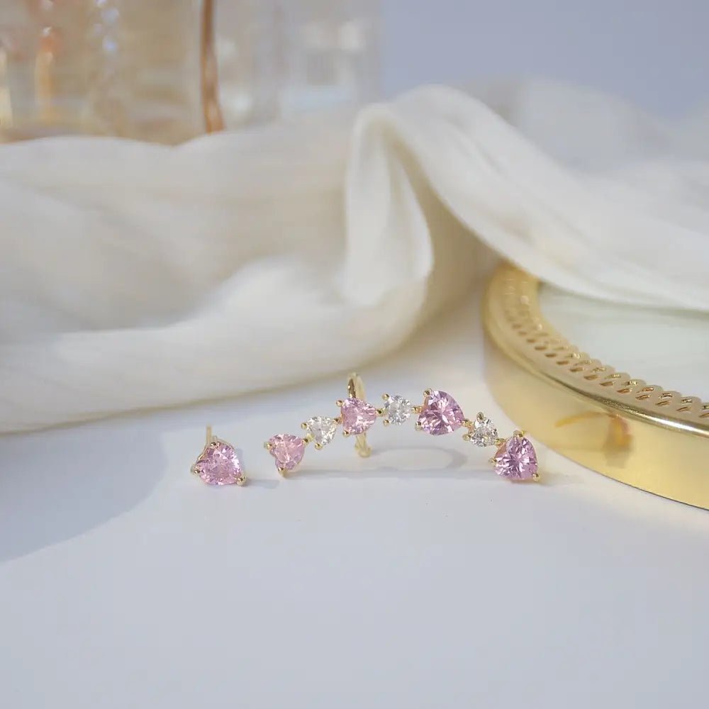 Pink and White Heart Rhinestone Ear Cuff for Elegant Style - Cosparty