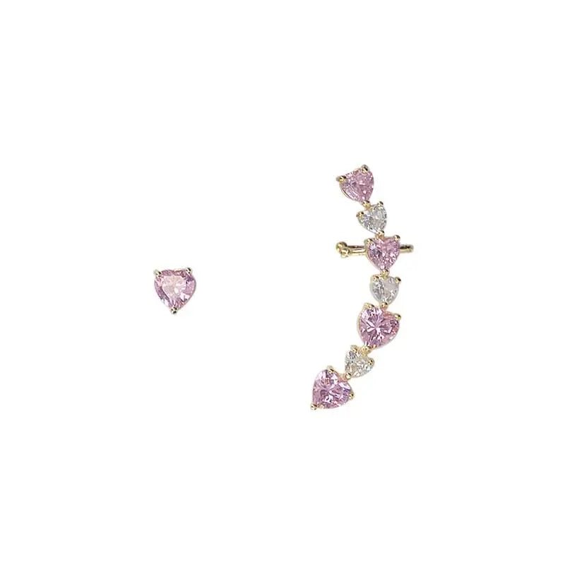 Pink and White Heart Rhinestone Ear Cuff for Elegant Style - Cosparty